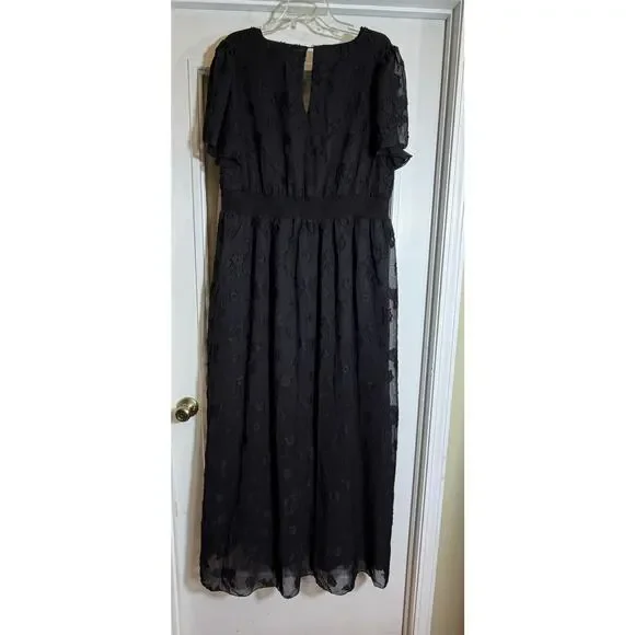 NWT Baltic Born Women Black Evelyn Smocked Maxi Dress Long Sleeve Romantic - Picture 2 of 12